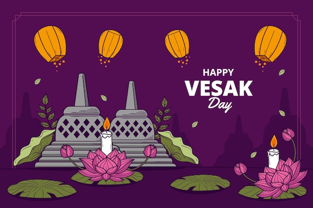 Free Vector hand drawn background for vesak festival celebration