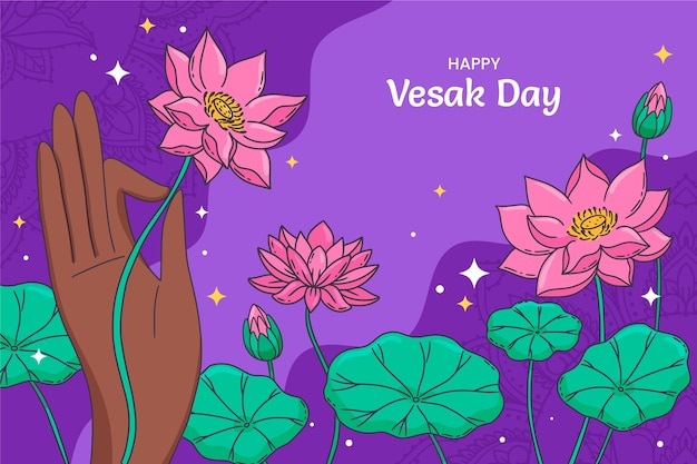 Free Vector hand drawn background for vesak festival celebration