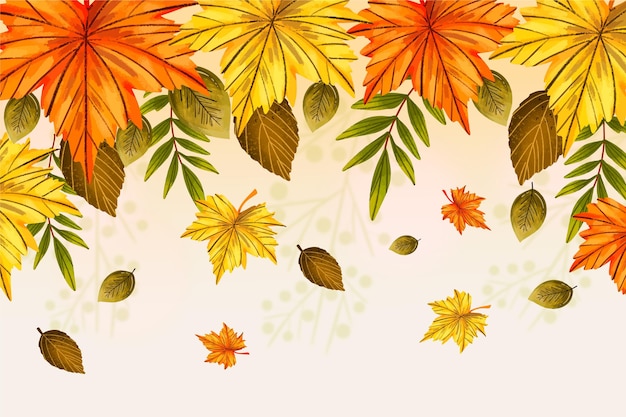 Hand drawn background with autumn leaves and empty space