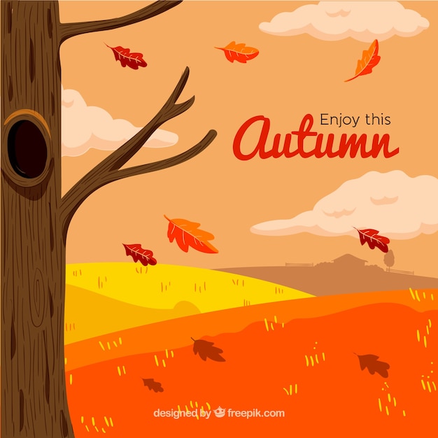 Free vector hand drawn background with autumnal landscape