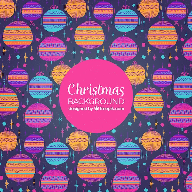 Free Vector hand drawn background with christmas baubles pattern