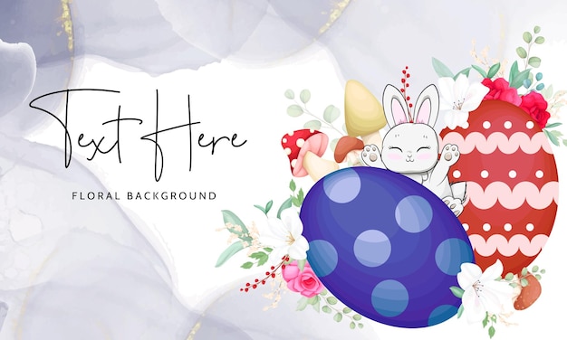 Free Vector hand drawn background with cute bunny  mushroom and beautiful roses flower