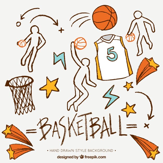 Hand-drawn background with decorative basketball elements