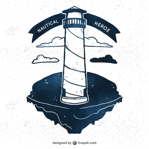 Free Vector hand-drawn background with lighthouse in vintage style