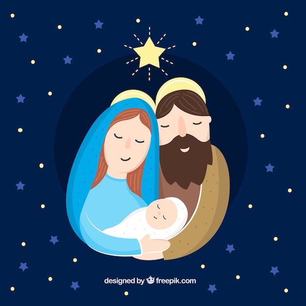 Free Vector hand drawn background with a nativity scene