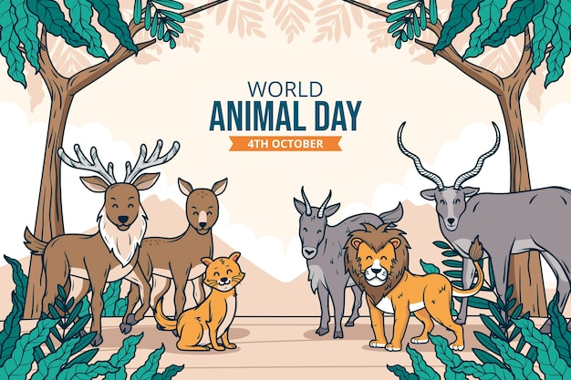 Free Vector hand drawn background for world animal day celebration