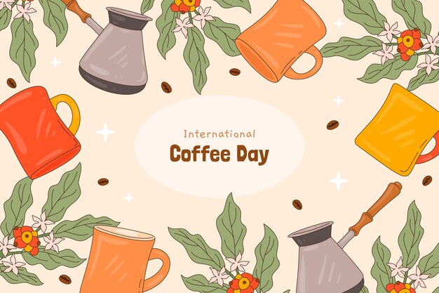 Hand drawn background for world coffee day celebration