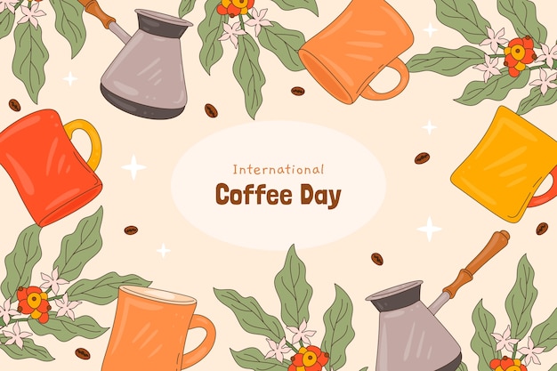 Hand drawn background for world coffee day celebration