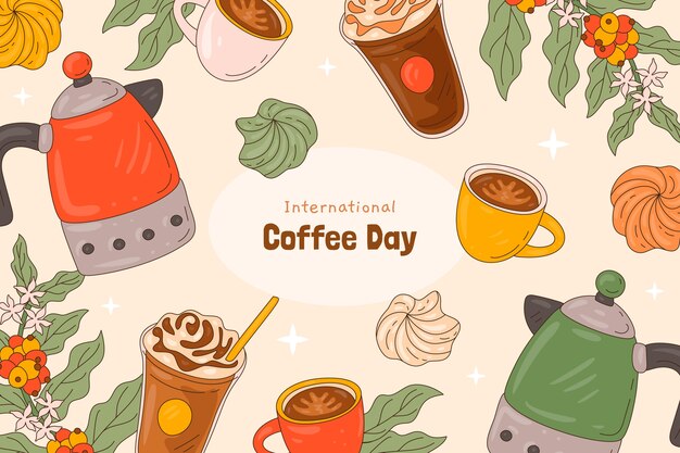 Hand drawn background for world coffee day celebration