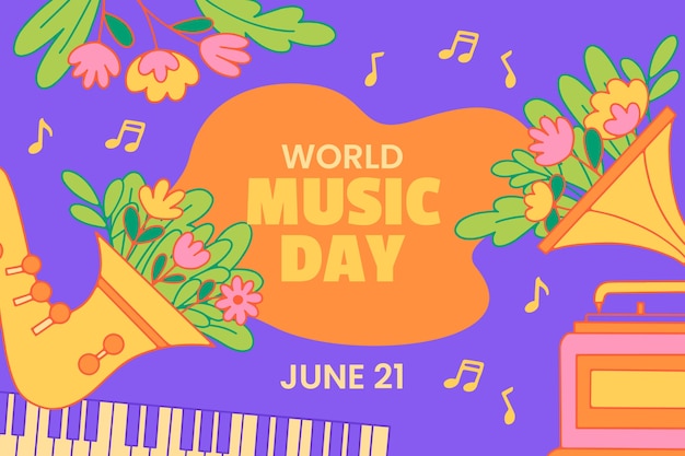 Free Vector hand drawn background for world music day celebration