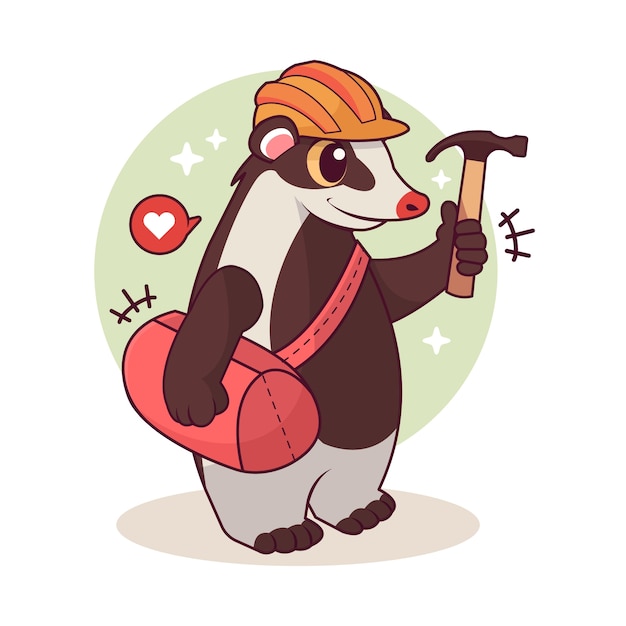 Hand drawn badger  cartoon illustration