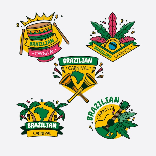 Free Vector hand drawn badges collection for brazilian carnival celebration