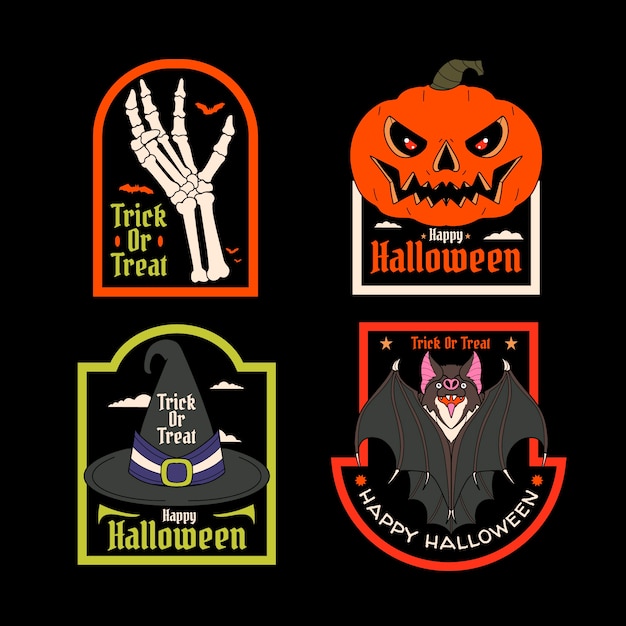 Free vector hand drawn badges collection for halloween celebration