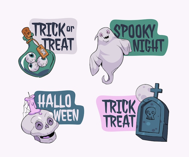 Free vector hand drawn badges collection for halloween season