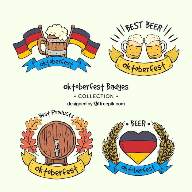 Free Vector hand drawn badges with beer and german flags