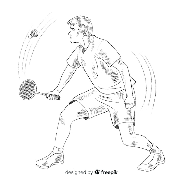 Hand drawn badminton player with racket