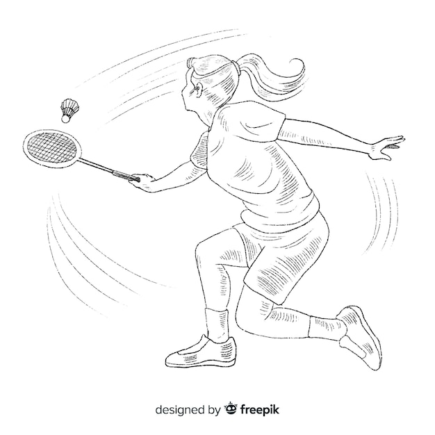 Free Vector hand drawn badminton player with racket