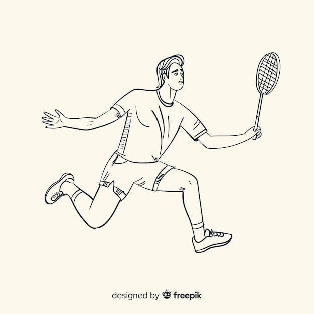 Free Vector hand drawn badminton player with racket