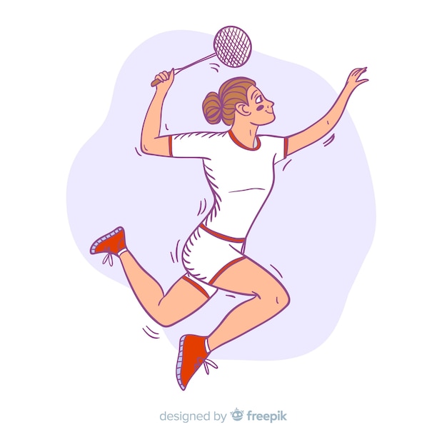 Hand drawn badminton player with a racket