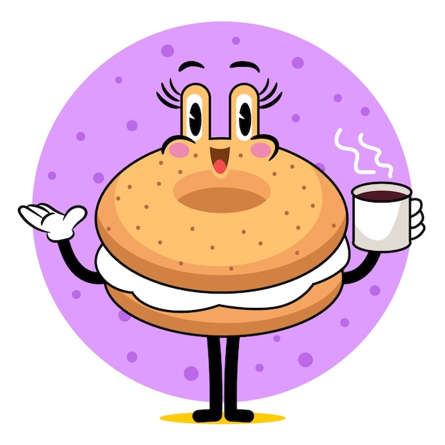 Hand drawn bagel cartoon illustration