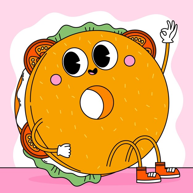 Hand drawn bagel cartoon illustration