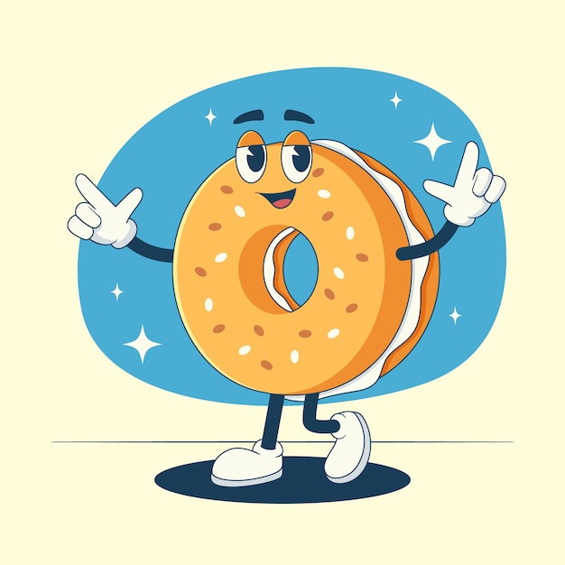 Hand drawn bagel cartoon illustration