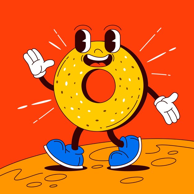 Hand drawn bagel cartoon illustration