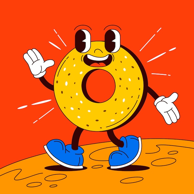 Hand drawn bagel cartoon illustration