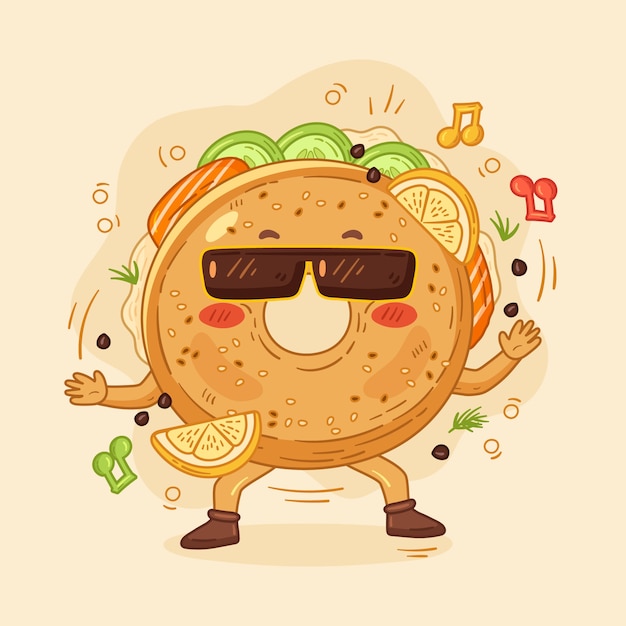 Free vector hand drawn bagel cartoon illustration