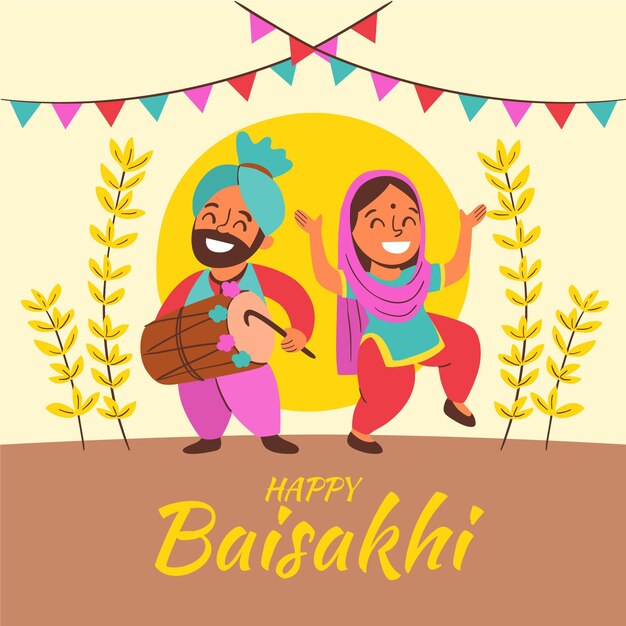 Hand drawn baisakhi illustration