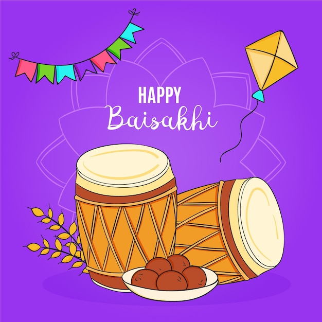 Hand drawn baisakhi illustration