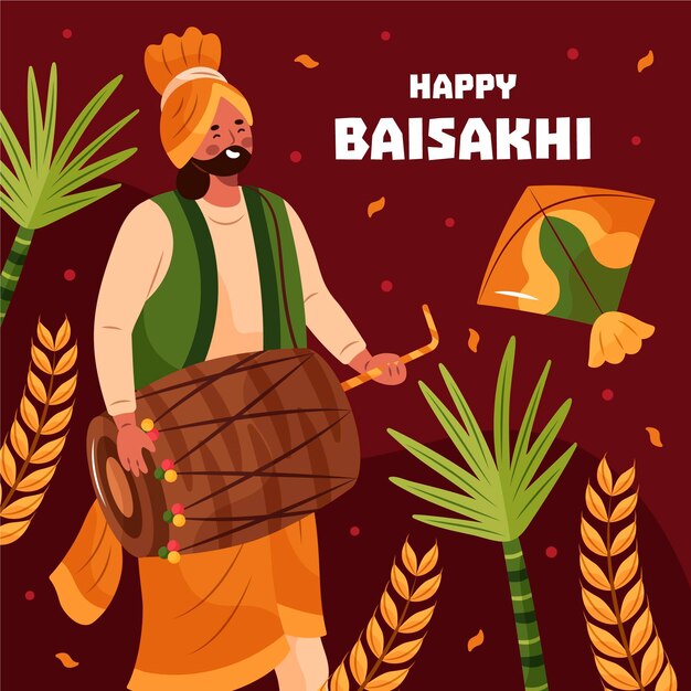 Hand drawn baisakhi illustration