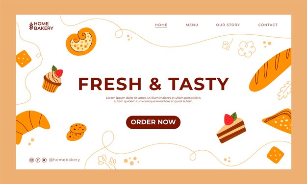 Hand drawn baked food landing page