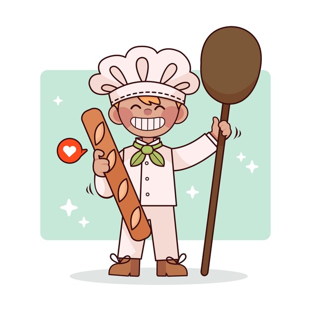 Hand drawn baker cartoon illustration