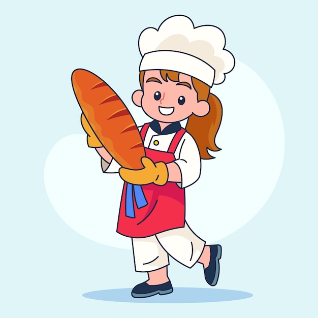 Hand drawn baker cartoon illustration