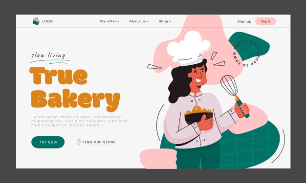 Hand drawn bakery business pack landing page template