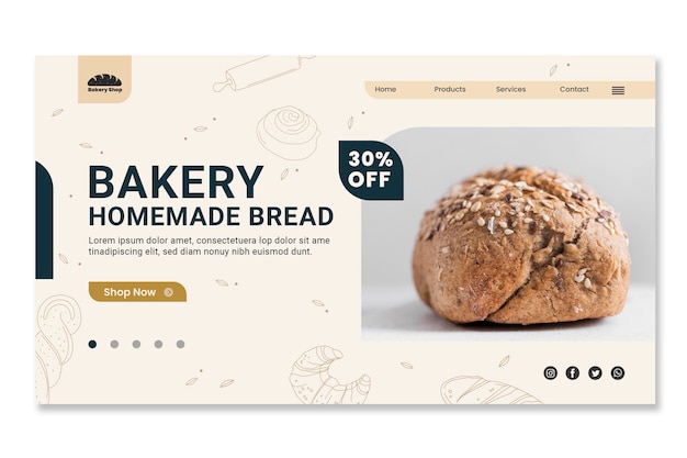 Free vector hand drawn bakery business pack landing page