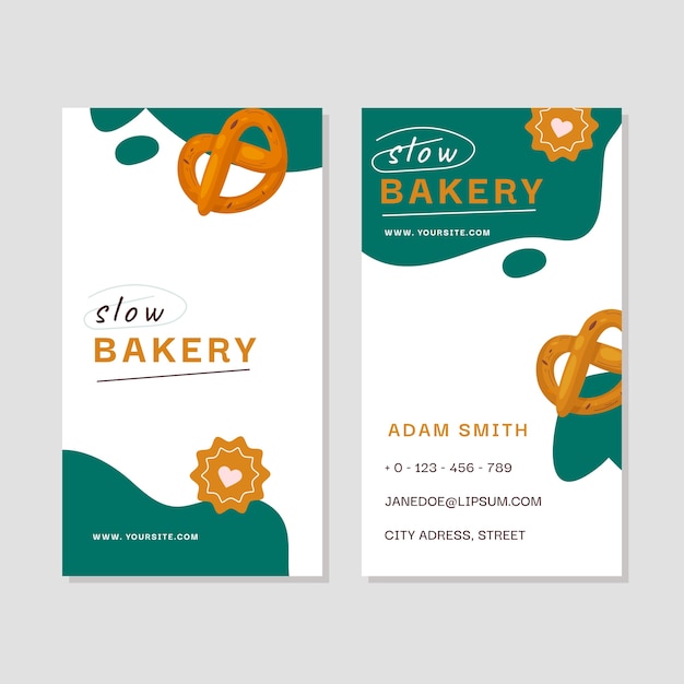 Hand drawn bakery business pack vertical business card