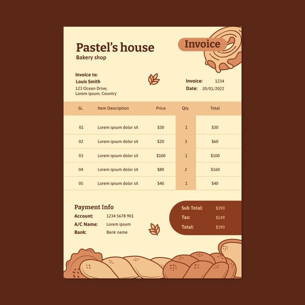 Hand drawn bakery invoice design