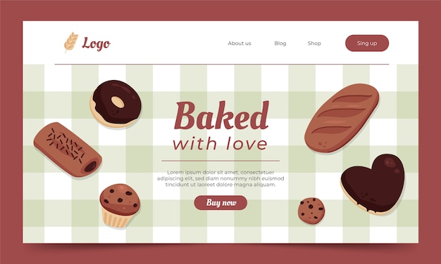 Hand drawn bakery landing page design template