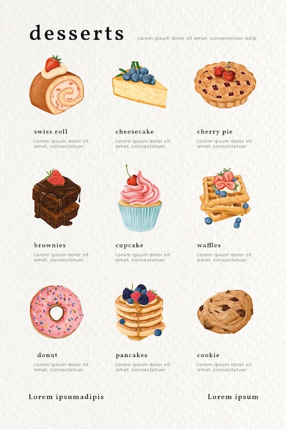 Free Vector hand drawn bakery menu chart pinterest template