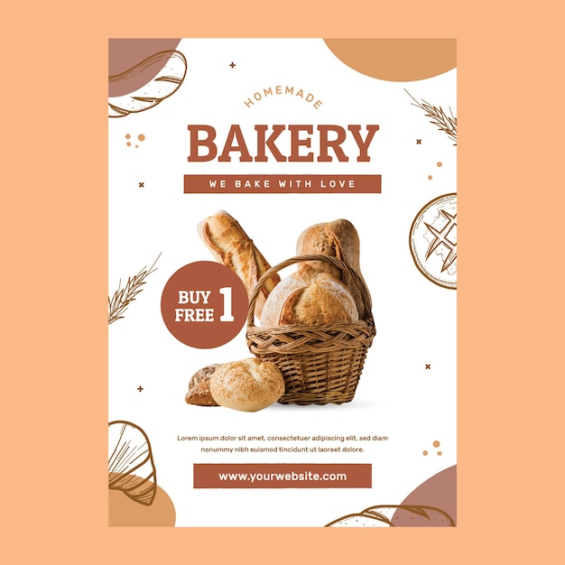 Hand drawn bakery products poster template