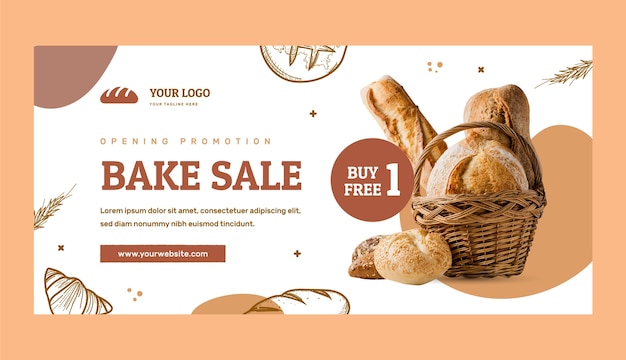 Hand drawn bakery products sale banner template