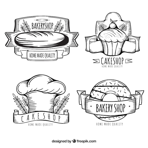 Hand drawn bakery shop logo collection