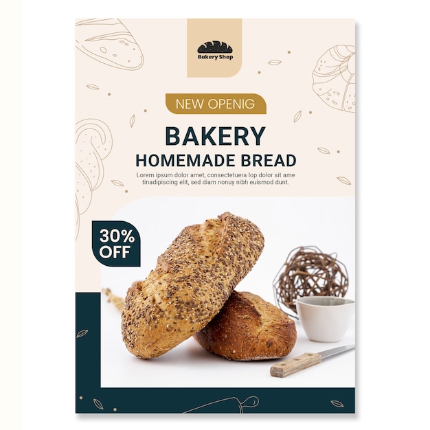 Hand drawn bakery shop poster template