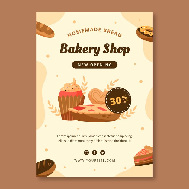 Hand drawn bakery shop poster template