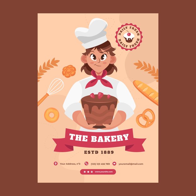 Hand drawn bakery shop poster template