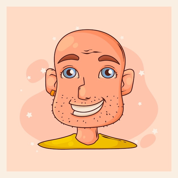 Hand drawn bald head cartoon illustration