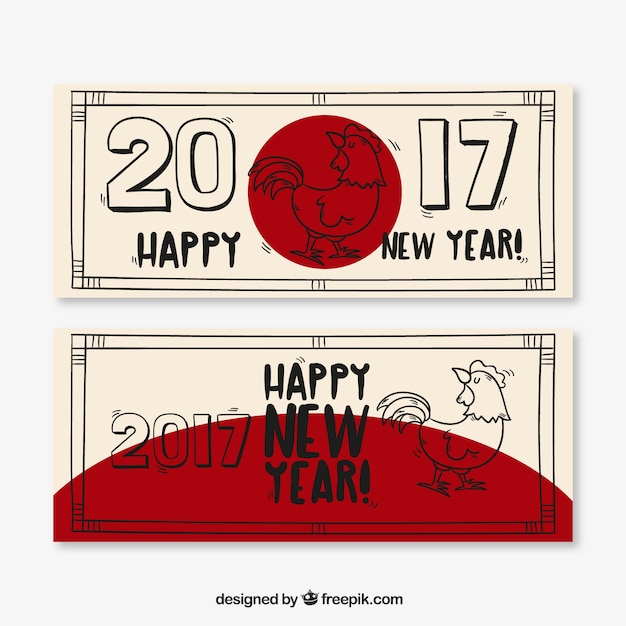 Free Vector hand-drawn banners for chinese new year with red detail