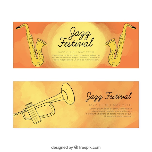 Free Vector hand drawn banners for international jazz day